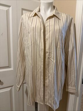 Vintage Silk Cream Button-Up Long Sleeve Shirt Size 16